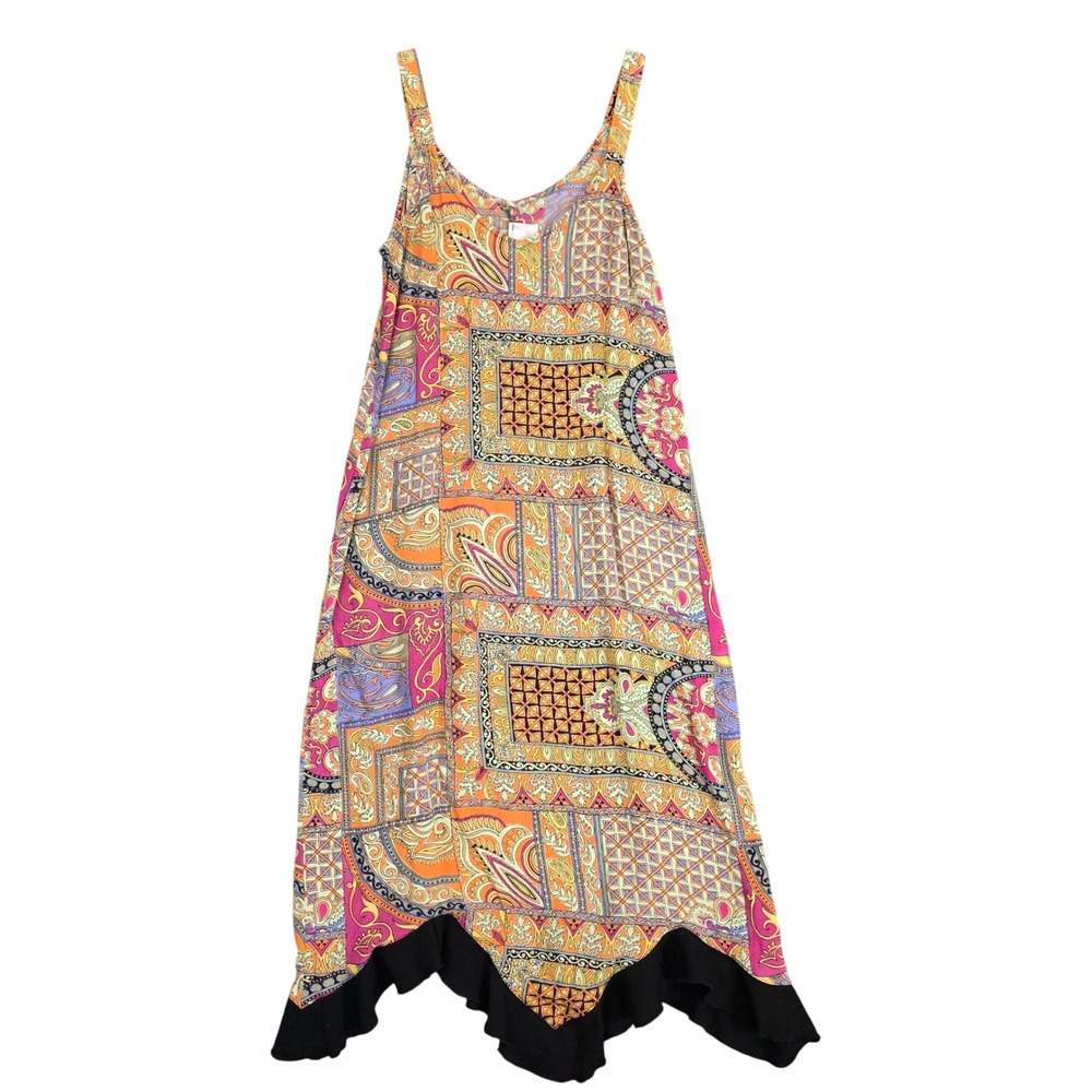VTG Zoe‎ California Maxi Dress Women Large Rayon Orange Paisley Patchwork Boho